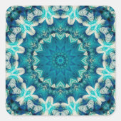 Blue Aqua Mandala Rosette Retro Hippie Vierkante Sticker (Voorkant)