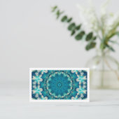 Blue Aqua Mandala Rosette Retro Hippie Visitekaartje (Staand voorkant)
