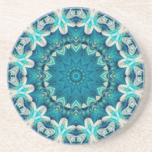 Blue Aqua Mandala Rosette Retro Hippie Zandsteen Onderzetter (Voorkant)