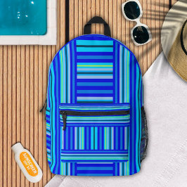 Blue Aqua Marine Ocean Stripes Abstract Patroon Bedrukte Rugzak