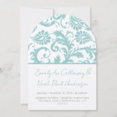 Blue Aqua Mint Green Victoriaans Damask Wedding Kaart (Voorkant)