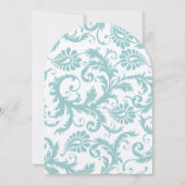 Blue Aqua Mint Green Victoriaans Damask Wedding Kaart (Achterkant)