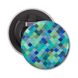 Blue Aqua Moroccan Mosaic Button Flesopener