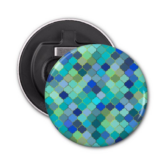 Blue Aqua Moroccan Mosaic Button Flesopener (Voorkant)