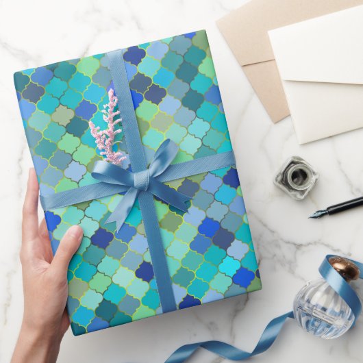 Blue Aqua Moroccan Mosaic Pattern Cadeaupapier (Geschenken)