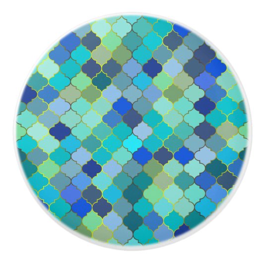 Blue Aqua Moroccan Mosaic Pattern Keramische Knop (Voorkant)