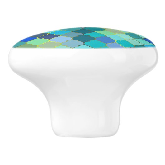 Blue Aqua Moroccan Mosaic Pattern Keramische Knop (Zijkant)