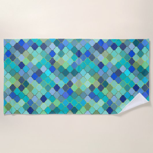 Blue Aqua Moroccan Mosaic Pattern Strandlaken (Voorkant)