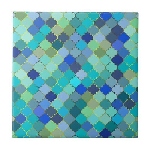 Blue Aqua Moroccan Mosaic Pattern Tegeltje (Voorkant)