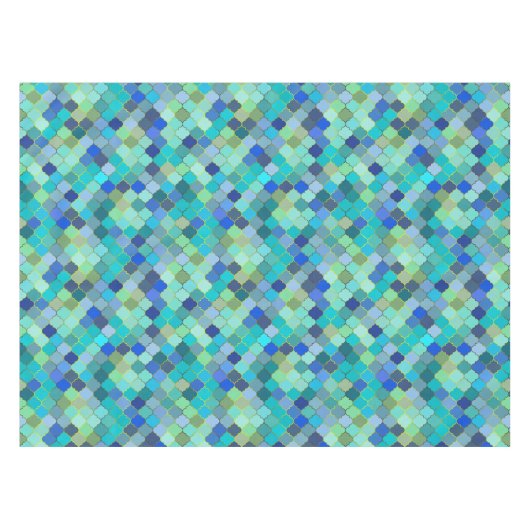 Blue Aqua Moroccan Mosaic Tafelkleed (Voorkant (Horizontaal))