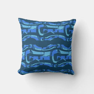 Blue Aqua Navy Blue Swirling Tiers Zuidwest Look Kussen