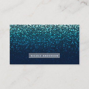 Blue Aqua Navy Glitter Sparkle Modern Glam Chic Visitekaartje