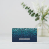 Blue Aqua Navy Glitter Sparkle Modern Glam Chic Visitekaartje (Staand voorkant)