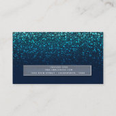 Blue Aqua Navy Glitter Sparkle Modern Glam Chic Visitekaartje (Achterkant)