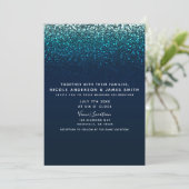 Blue Aqua Navy Glitter Sparkle Modern Glam Wedding Kaart (Staand voorkant)