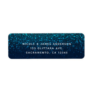 Blue Aqua Navy Glitter Sparkle Modern Party Etiket