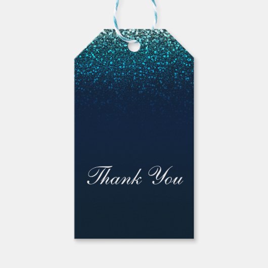 Blue Aqua Navy Glitter Sparkle Sweet 16 Party Cadeaulabel (Voorkant)