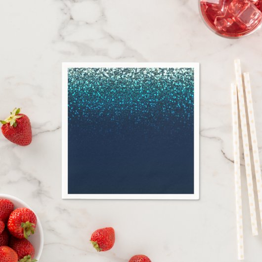 Blue Aqua Navy Glitter Sparkle Verjaardagsfeestje Servetten (Insitu)