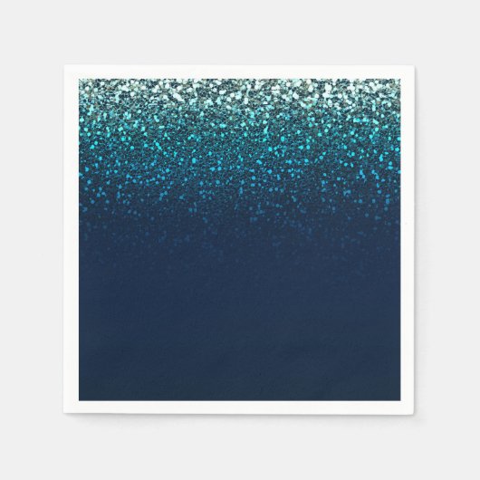 Blue Aqua Navy Glitter Sparkle Verjaardagsfeestje Servetten (Voorkant)