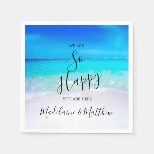 Blue Aqua Ocean Beach Coastal Wedding Engagment Servet (Voorkant)