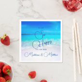 Blue Aqua Ocean Coastal Beach Wedding Verloving Servet (Insitu)