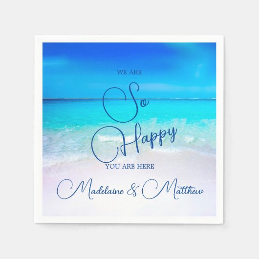 Blue Aqua Ocean Coastal Beach Wedding Verloving Servet (Voorkant)
