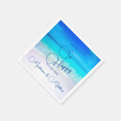Blue Aqua Ocean Coastal Beach Wedding Verloving Servet (Hoek)