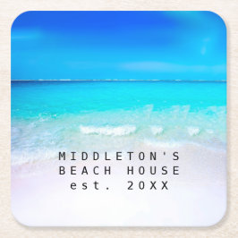 Blue Aqua Ocean Zee Beach Coastal Personal Family Kartonnen Onderzetters