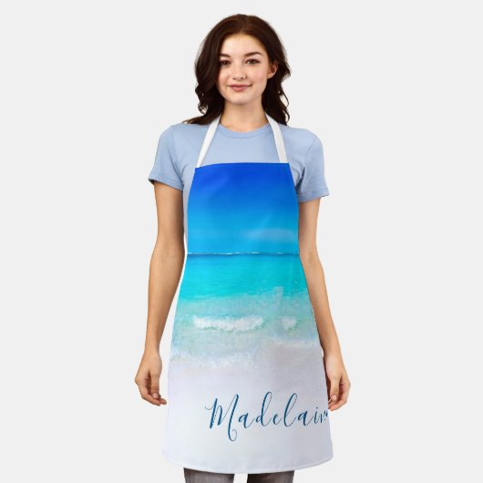 Blue Aqua Ocean Zee Beach Coastal Persoonlijke naa Schort (Gedragen)