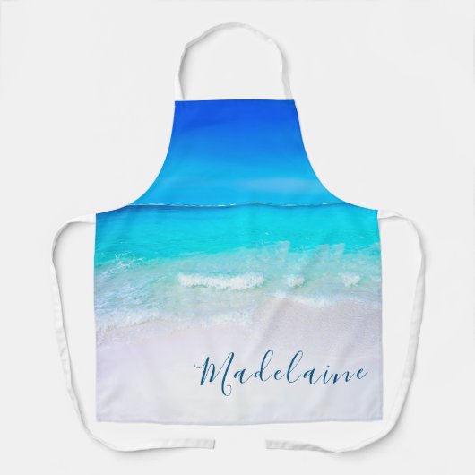 Blue Aqua Ocean Zee Beach Coastal Persoonlijke naa Schort (Voorkant)