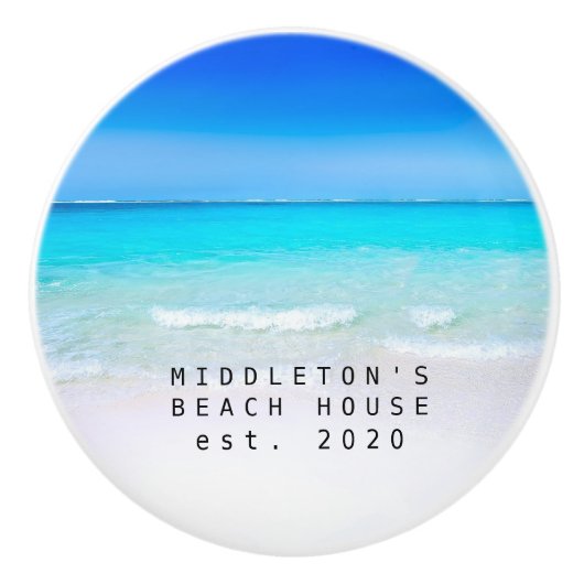 Blue Aqua Ocean Zee Custom Coastal Family Keramische Knop (Voorkant)