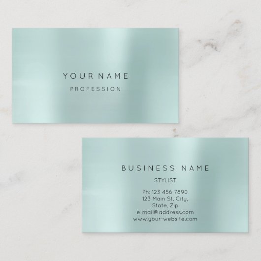 Blue Aqua Parly Abstract Minimal Silk Metallic Visitekaartje (Voorkant / Achterkant)