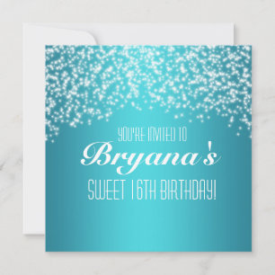 Blue Aqua Party Glitter Sparkle Invitation Kaart