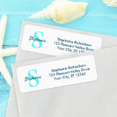 Blue Aqua Script Monogram Etiket