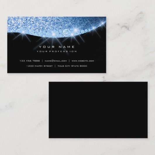 Blue Aqua Sparkly Diamond Glitter Glam Black Visitekaartje (Voorkant / Achterkant)