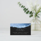Blue Aqua Sparkly Diamond Glitter Glam Black Visitekaartje (Staand voorkant)