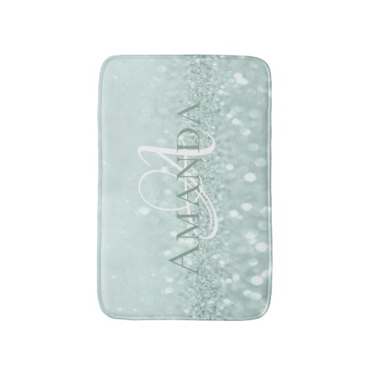 Blue Aqua Tiffany Pastel Glitter Name Monogram Badmat (Voorkant Verticaal)