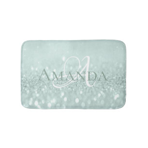 Blue Aqua Tiffany Pastel Glitter Name Monogram Badmat