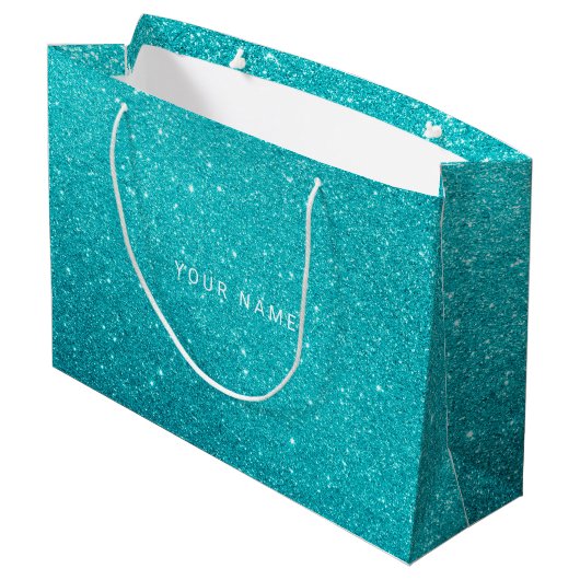 Blue Aqua Turqoise Ocean Glitter Favor Gift Groot Cadeauzakje (Achterkant Gekanteld)