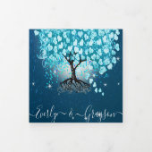 Blue Aqua Turquoise Heart Leaf Tree Wedding Drieluik Uitnodiging (Cover)