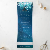 Blue Aqua Turquoise Heart Leaf Tree Wedding Drieluik Uitnodiging (Binnen)