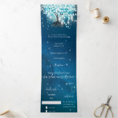 Blue Aqua Turquoise Heart Leaf Tree Wedding Tri-F Drieluik Uitnodiging (Binnen)