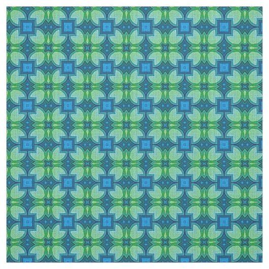 Blue Aqua Turquoise Lime Green Bali Batik Pattern Stof (Swatch)