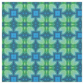 Blue Aqua Turquoise Lime Green Bali Batik Pattern Stof (Close Up)