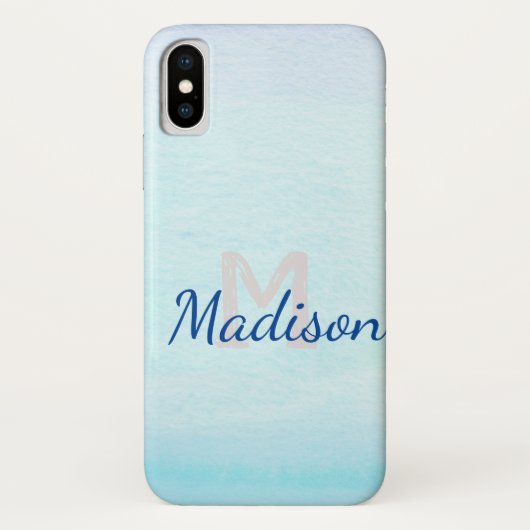 Blue Aqua Waterverf Fade Cute Initiaal Name Case-Mate iPhone Case (Achterkant)