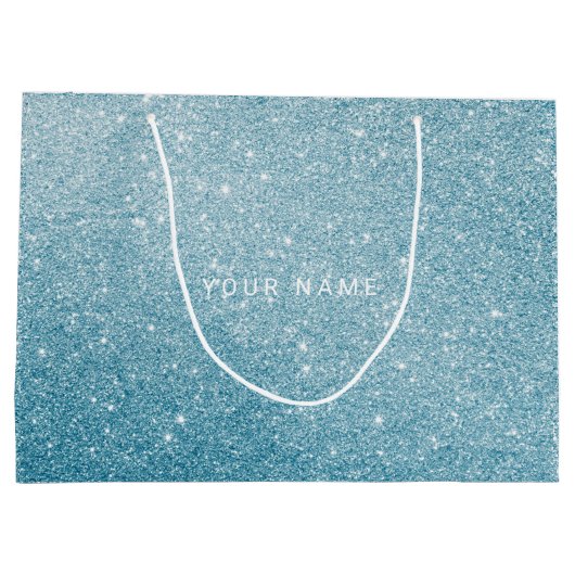 Blue Aqua White Ocean Glitter Favor Gift Groot Cadeauzakje (Achterkant)