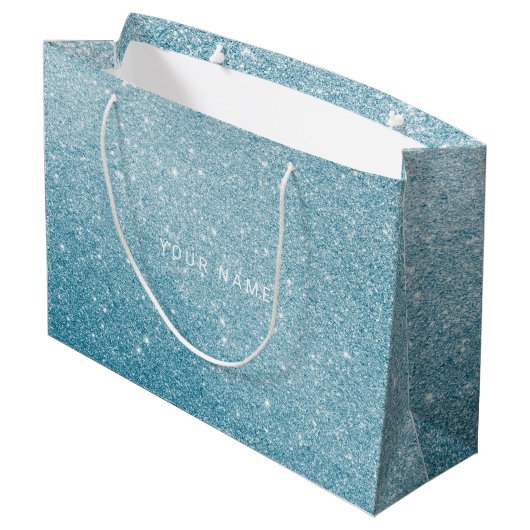 Blue Aqua White Ocean Glitter Favor Gift Groot Cadeauzakje (Achterkant Gekanteld)