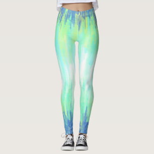 Blue Aqua White Tie Dye Leggings