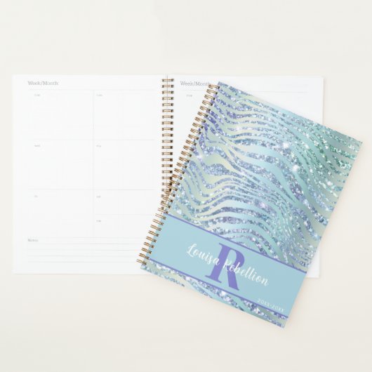 Blue Aqua Zebra Tiger Glitter Design Planner (Display)