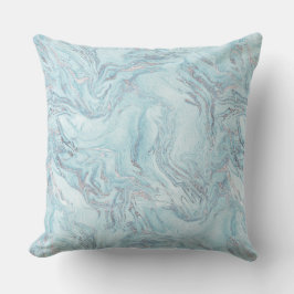Blue Aqua Zilver Marmer Swirls Kussen